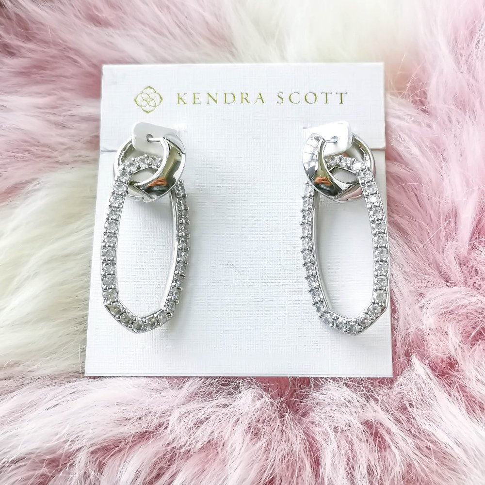 Kendra Scott Silver Danielle White Crystal Convertible Link Earrings